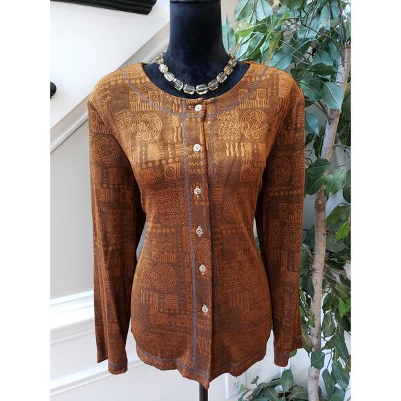Coldwater Creek Jacket Womens 12 Brown Jacquard Stretch Long Sleeve Button Front - Picture 12 of 13